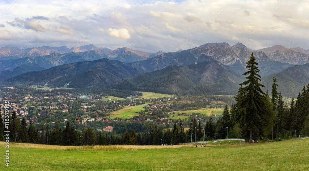Panoramic view of Tatra Mountains and Zakopane from Gubalowka Hill, Poland