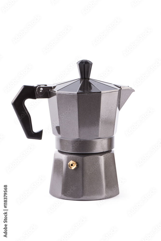 Italian metallic coffee maker isolated on white. Italian metallic coffee maker isolated on white.