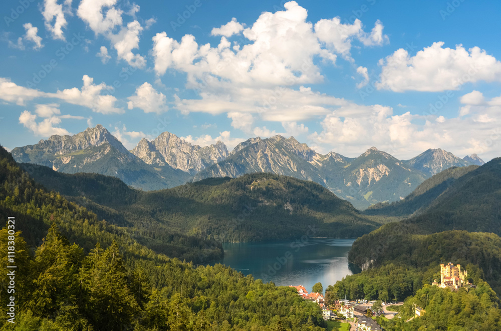 Scenic View of Hohenschwangau Castle and the Bavarian Alps