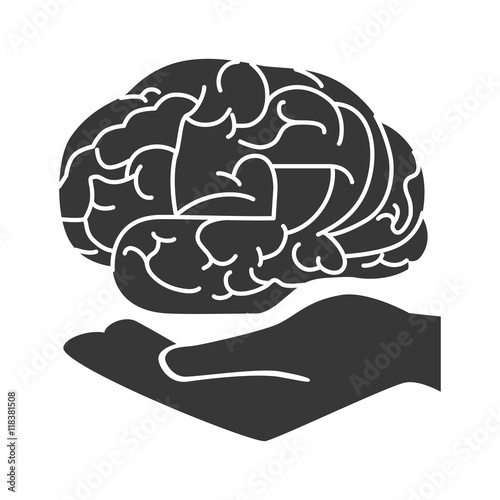 brain hand organ palm finger open holding silhouette vector illustration isolated