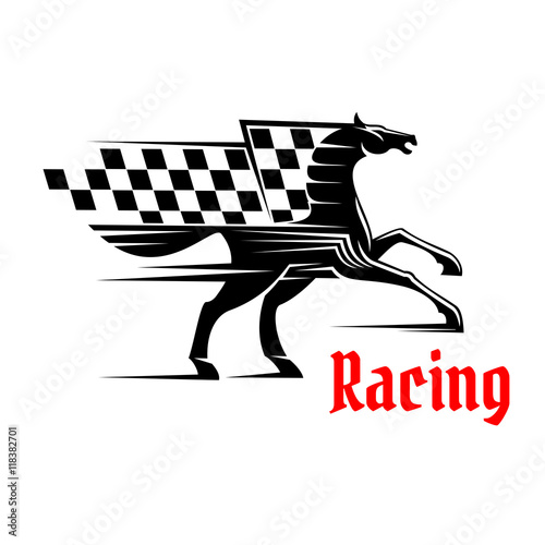 Horse race icon with racing checkered flag