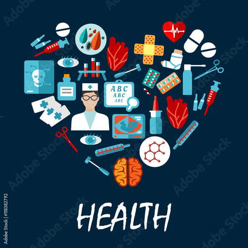 Medical symbols poster in heart shape