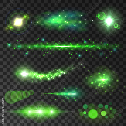 Light sparkles. Lens flare bokeh green flashes