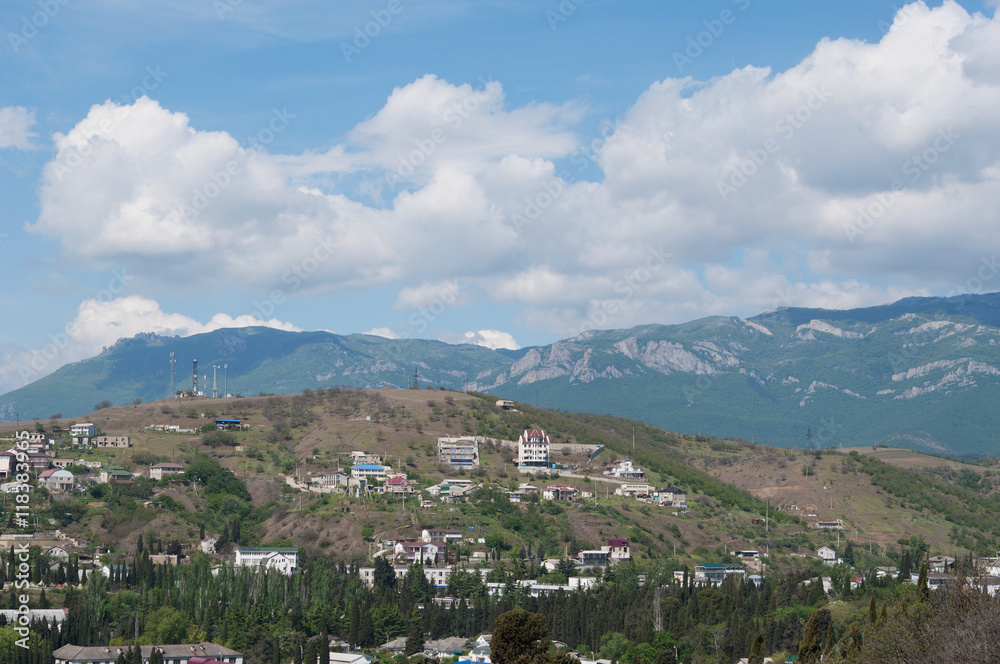 township Malorechenskoye on spurs of mountain range Demerdzhi, Crimea
