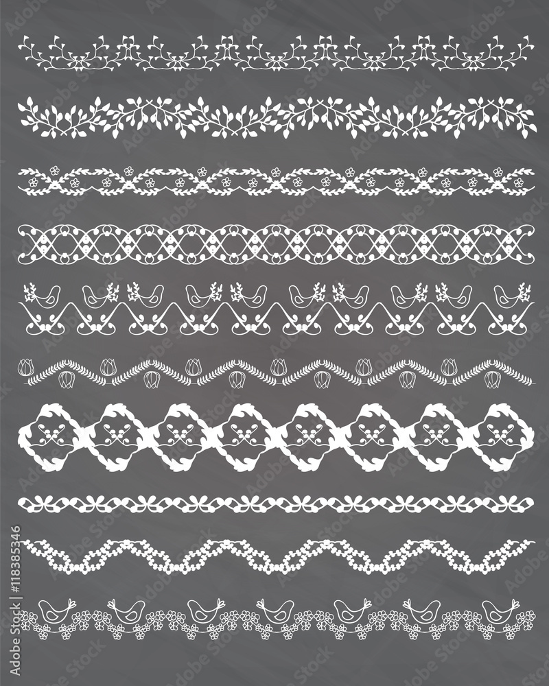 Set of hand drawn seamless floral borders 