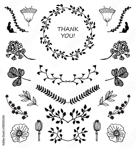 The set of hand-drawn vector decorative elements