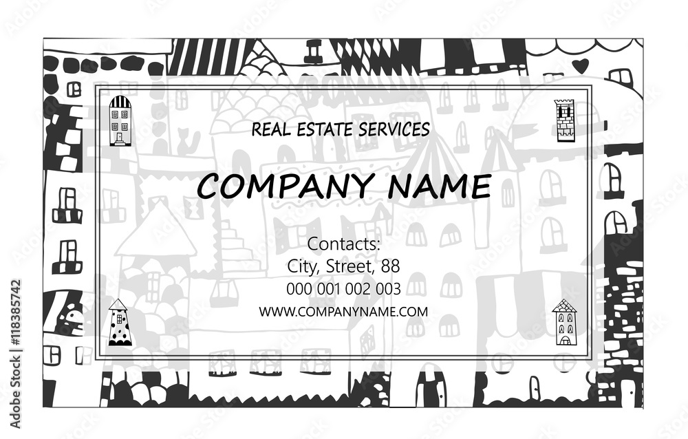 Corporate Identity vector templates set with doodles houses