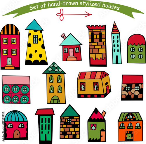 Set of hand drawn houses
