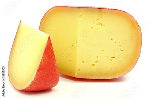 Edam cheese wheel isolated on white background