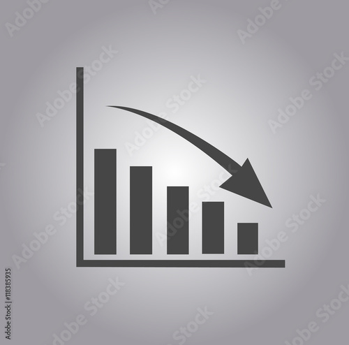 Vector icon of a downward graph with an arrow indicating missed low