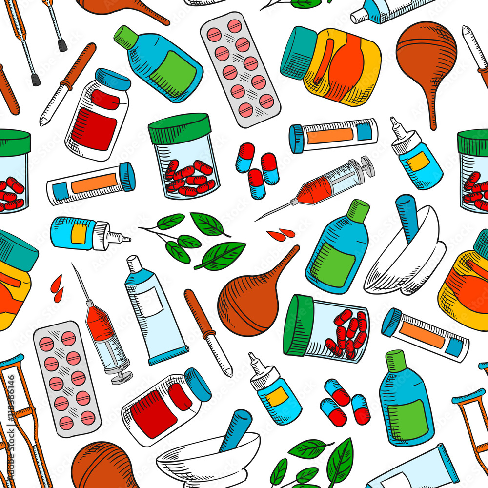 Medical treatments seamless pattern background Medical treatments seamless pattern background