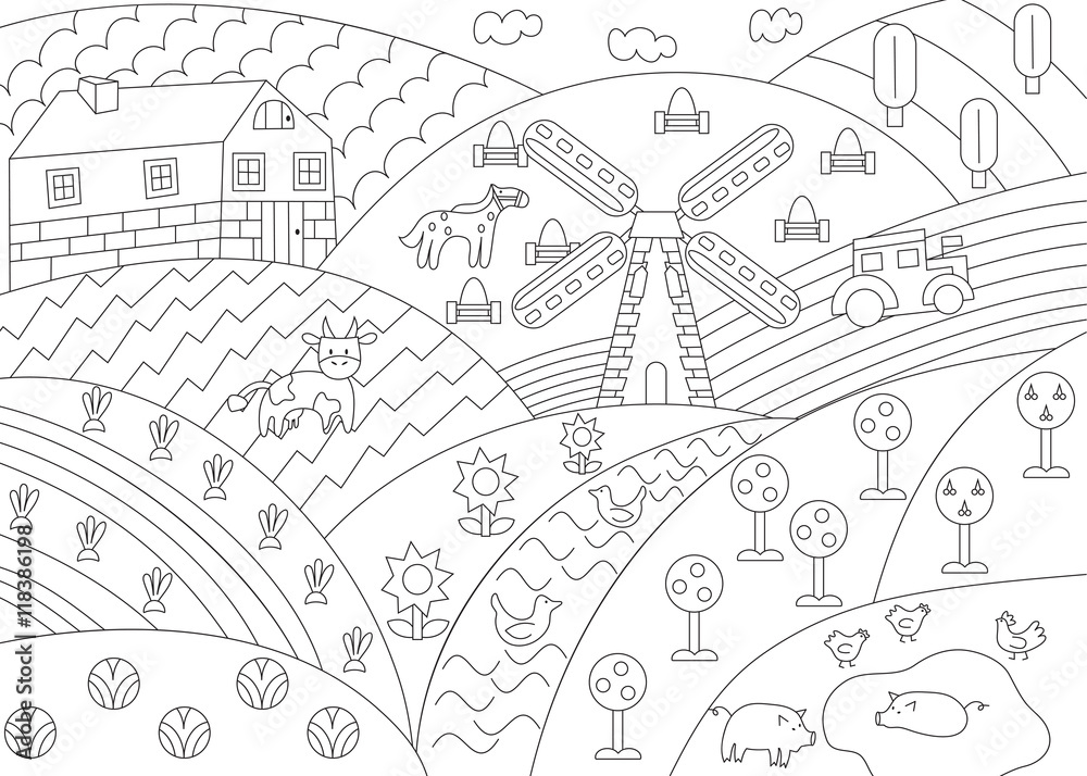 Thin line flat design of village Thin line flat design of village