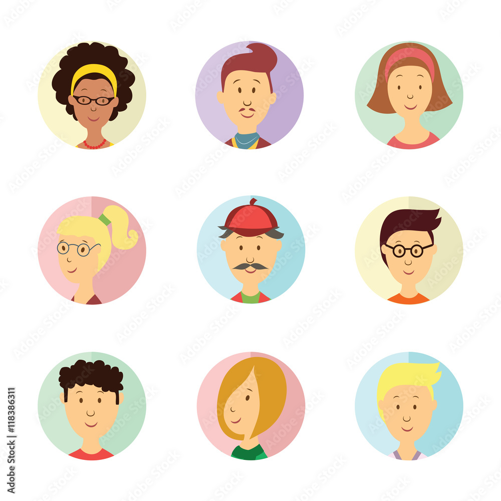 Vector set of male and female faces avatars Vector set of male and female faces avatars