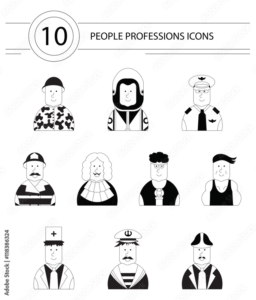 Collection of linear people professions icons Collection of linear people professions icons