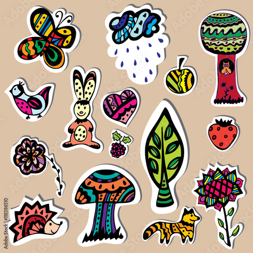 Funny baby forest stickers set