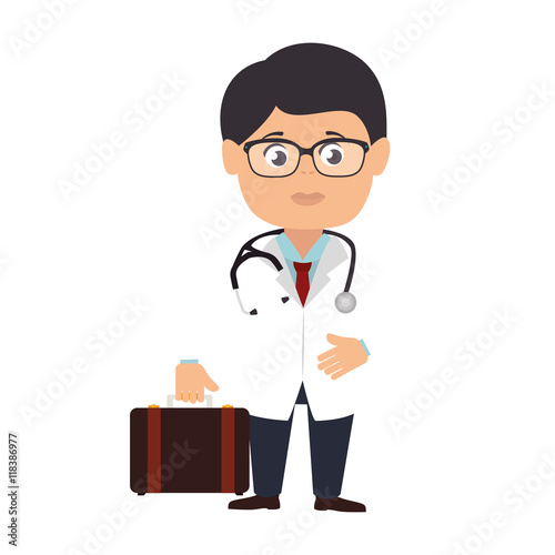 medic medical glasses doctor stethoscope occupation work profession uniform vector illustration isolated