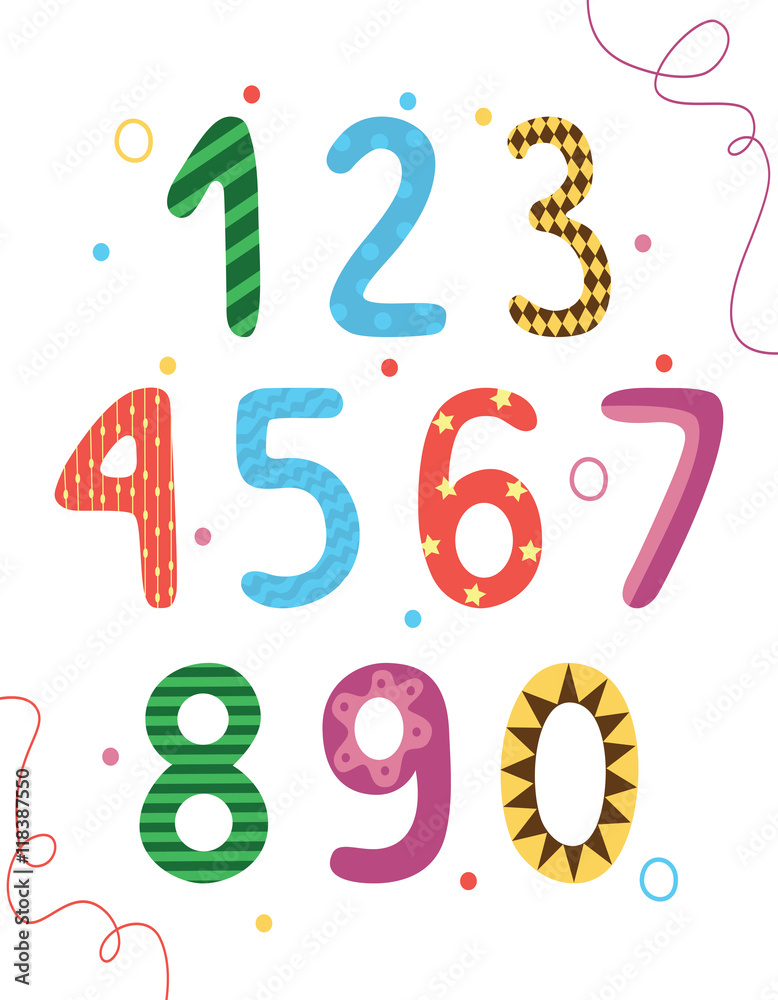 Cartoon doodle kids numbers. Cartoon doodle kids numbers.
