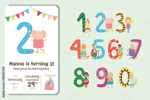 Kids birthday invitation and numbers.