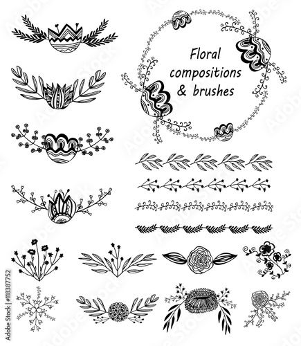 The set of hand-drawn vector decorative elements