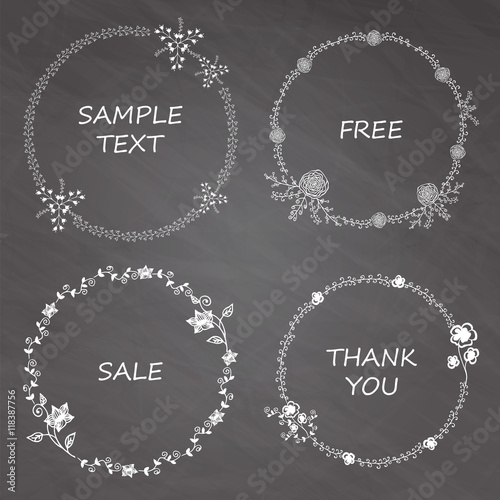 Hand-drawn vector set of vintage floral wreathes