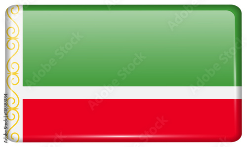 Flags Chechen Republic in the form of a magnet on refrigerator with reflections light. Vector