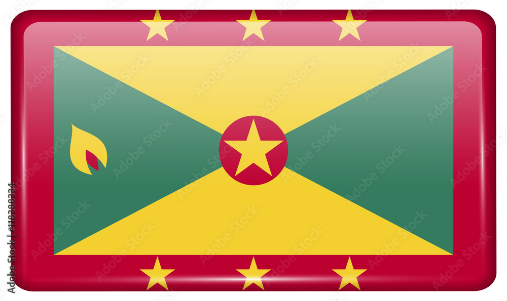 Flags Grenada in the form of a magnet on refrigerator with reflections light. Vector Flags Grenada in the form of a magnet on refrigerator with reflections light. Vector