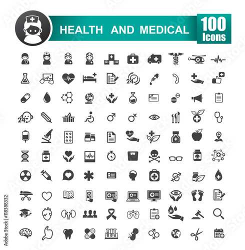 Set of 100 icon of health and medical vector illustration 001