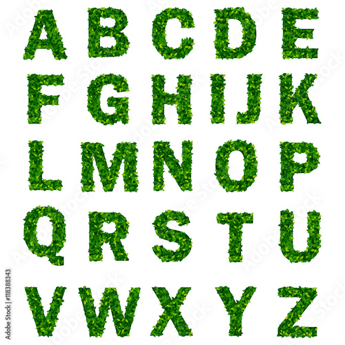 Green leaf alphabet with letters