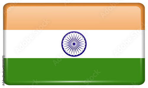 Flags India in the form of a magnet on refrigerator with reflections light. Vector
