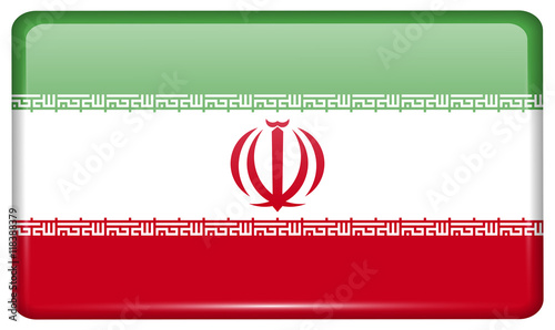 Flags Iran in the form of a magnet on refrigerator with reflections light. Vector