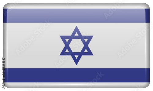 Flags Israel in the form of a magnet on refrigerator with reflections light. Vector