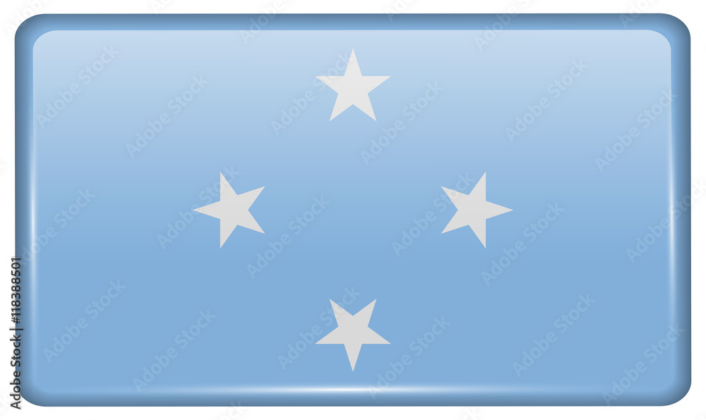 Flags Micronesia in the form of a magnet on refrigerator with reflections light. Vector Flags Micronesia in the form of a magnet on refrigerator with reflections light. Vector