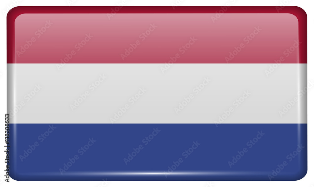 Flags Netherlands in the form of a magnet on refrigerator with reflections light. Vector Flags Netherlands in the form of a magnet on refrigerator with reflections light. Vector