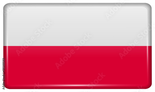 Flags Poland in the form of a magnet on refrigerator with reflections light. Vector