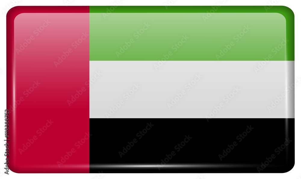 Flags United Arab Emirates in the form of a magnet on refrigerator with reflections light. Vector