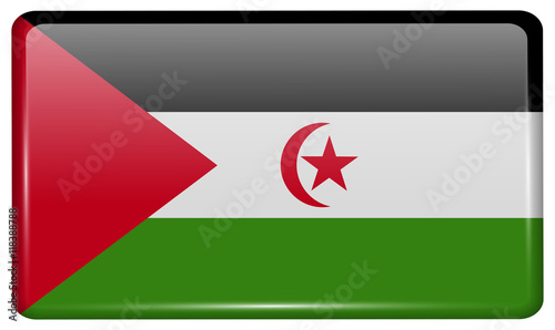 Flags Western Sahara in the form of a magnet on refrigerator with reflections light. Vector