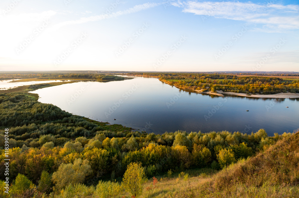 Obraz premium Wide river from the height of the autumn