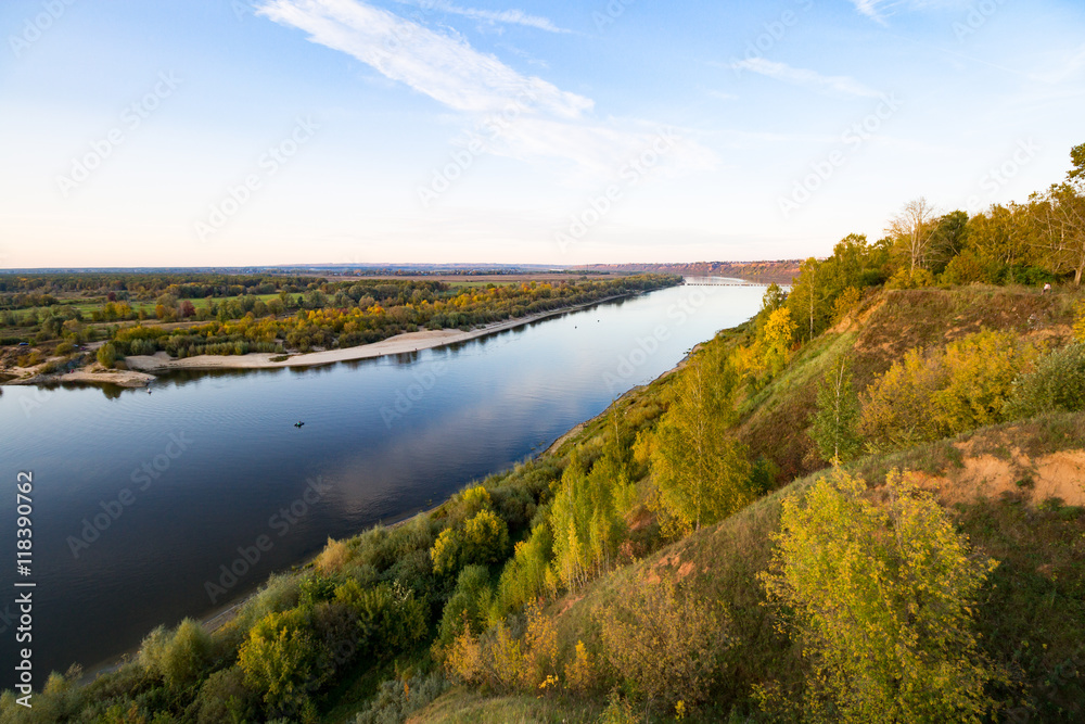 Wide river from the height of the autumn