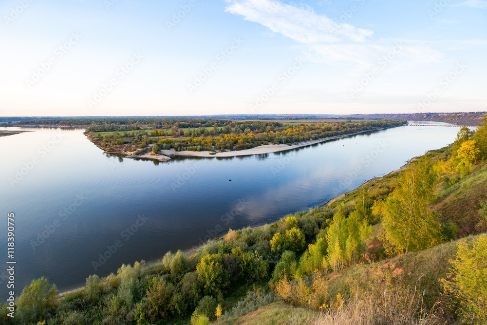 Wide river from the height of the autumn