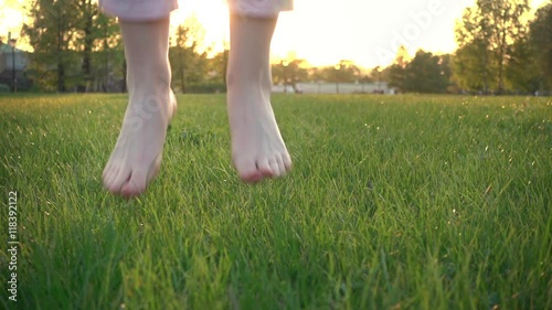 Barefoot Woman Jumping In Slow Motion On Sunset