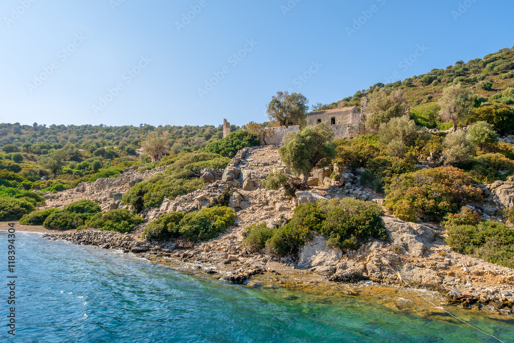 Byzantine church and monastery with mosaic in Aegean sea, Turkey Byzantine church and monastery with mosaic in Aegean sea, Turkey