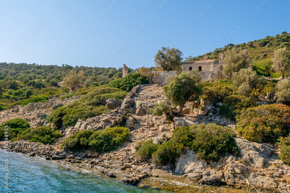 Byzantine church and monastery with mosaic in Aegean sea, Turkey