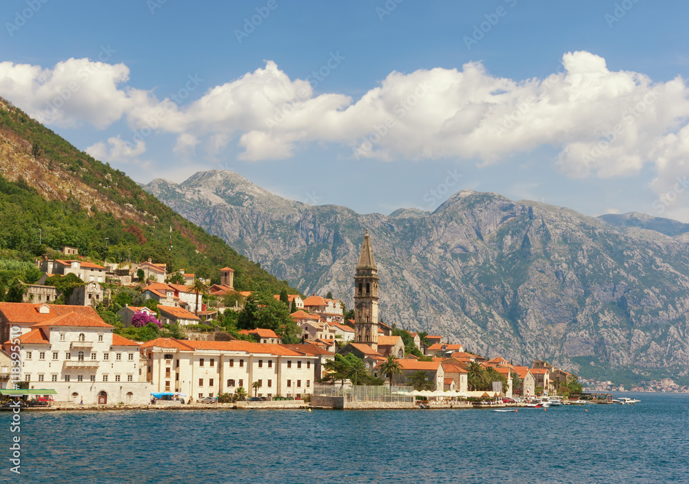 View of  Perast city from the sea. Montenegro