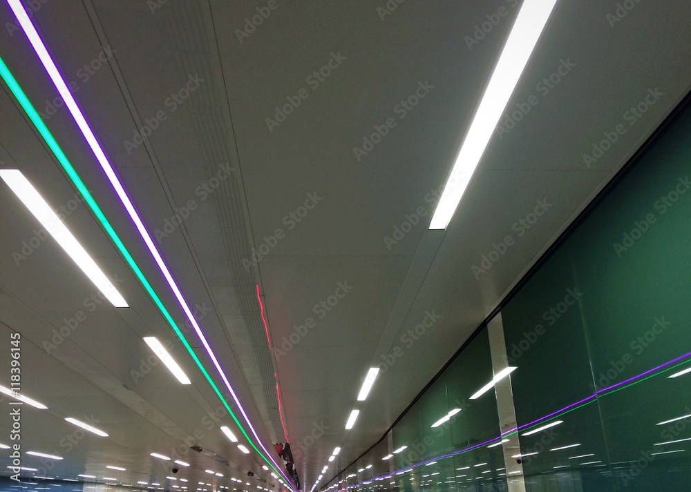 Lights on metro station ceiling