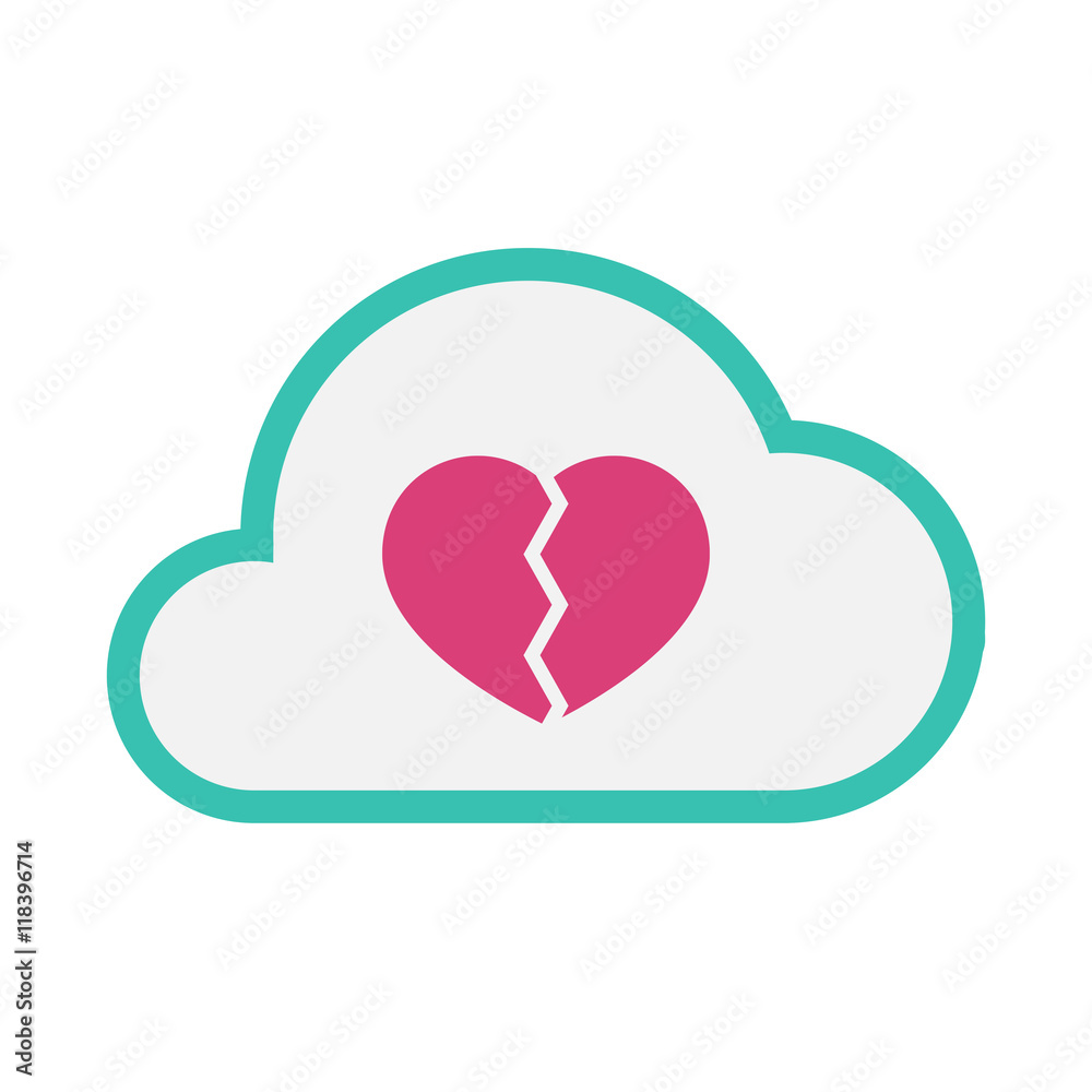 Isolated line art cloud icon with a broken heart Isolated line art cloud icon with a broken heart