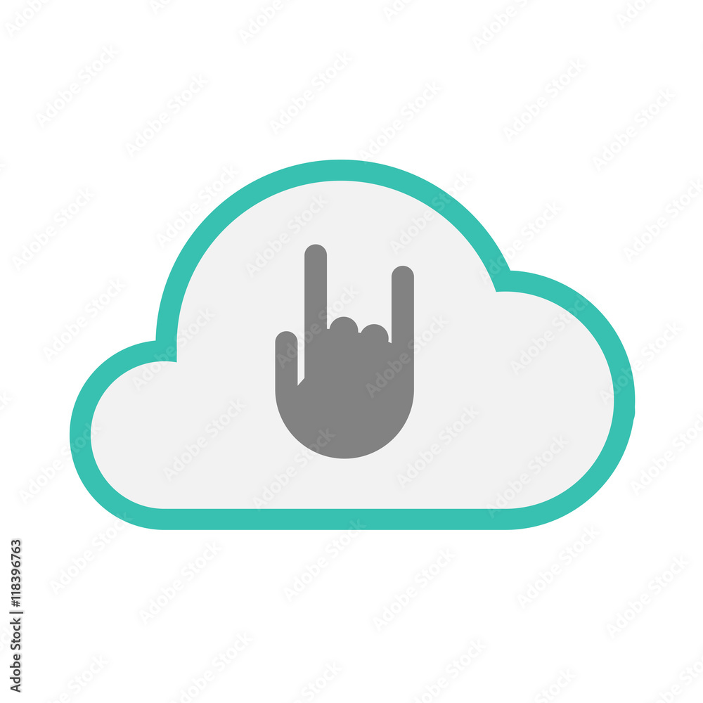 Isolated line art cloud icon with a rocking hand Isolated line art cloud icon with a rocking hand