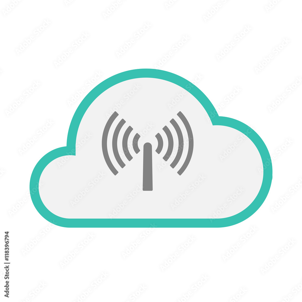 Isolated line art cloud icon with an antenna Isolated line art cloud icon with an antenna