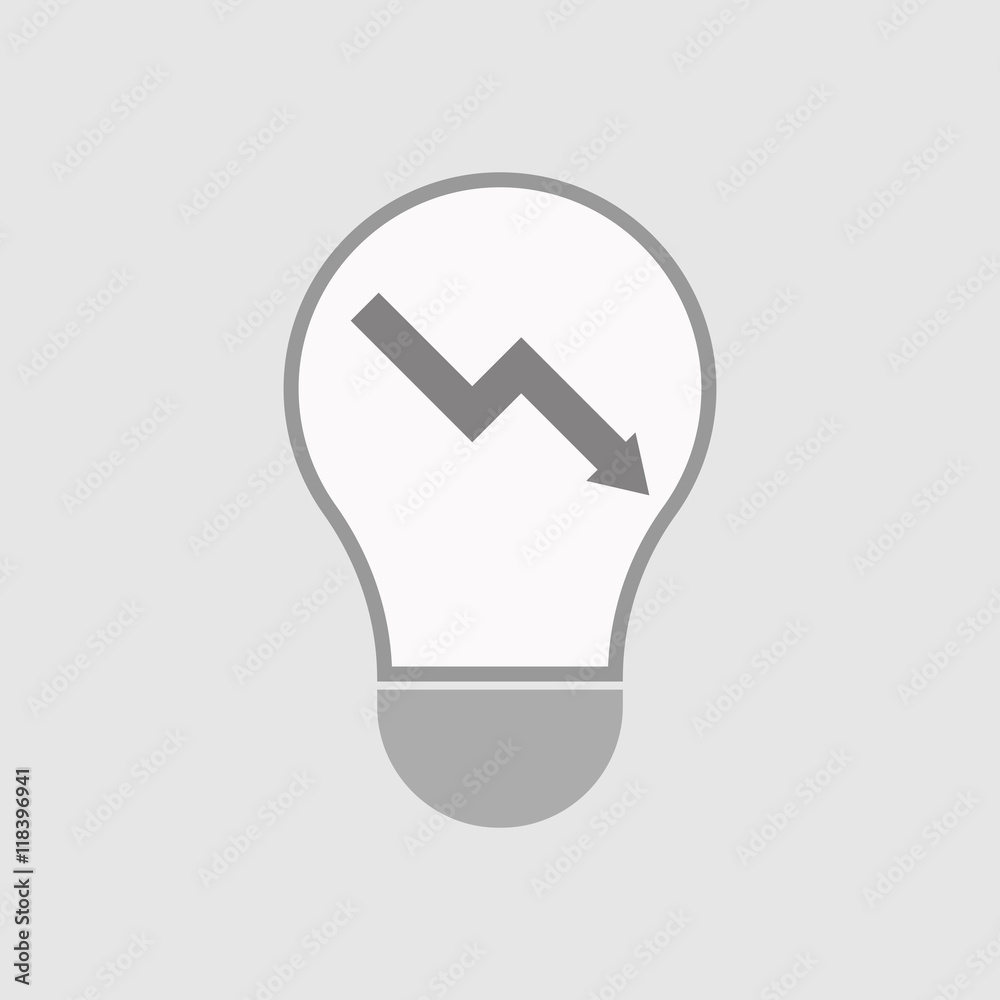 Isolated line art light bulb icon with a descending graph Isolated line art light bulb icon with a descending graph