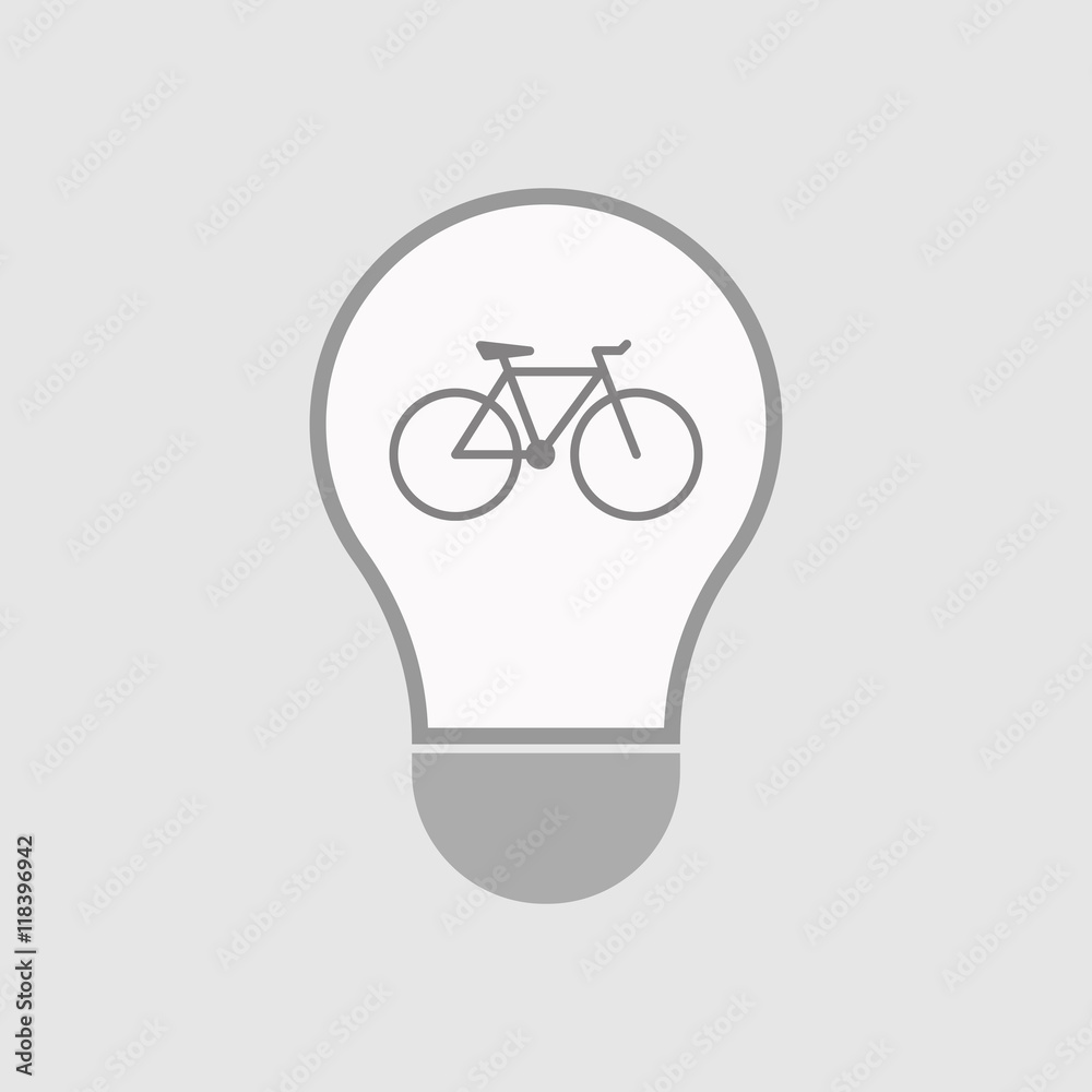 Isolated line art light bulb icon with a bicycle