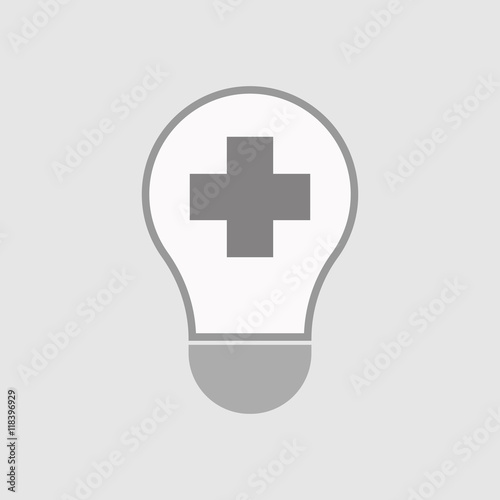 Isolated line art light bulb icon with a pharmacy sign